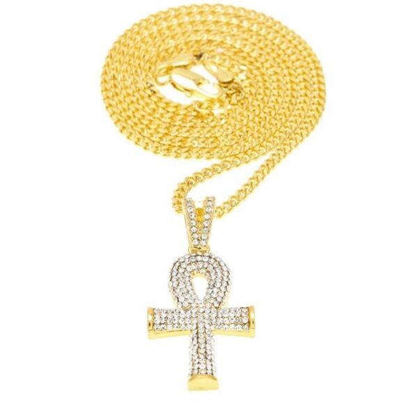 💝 18k Gold Necklaces with Red Ruby Gemstone and Iced Out Gold Cross Pendant - Picture 4 of 6